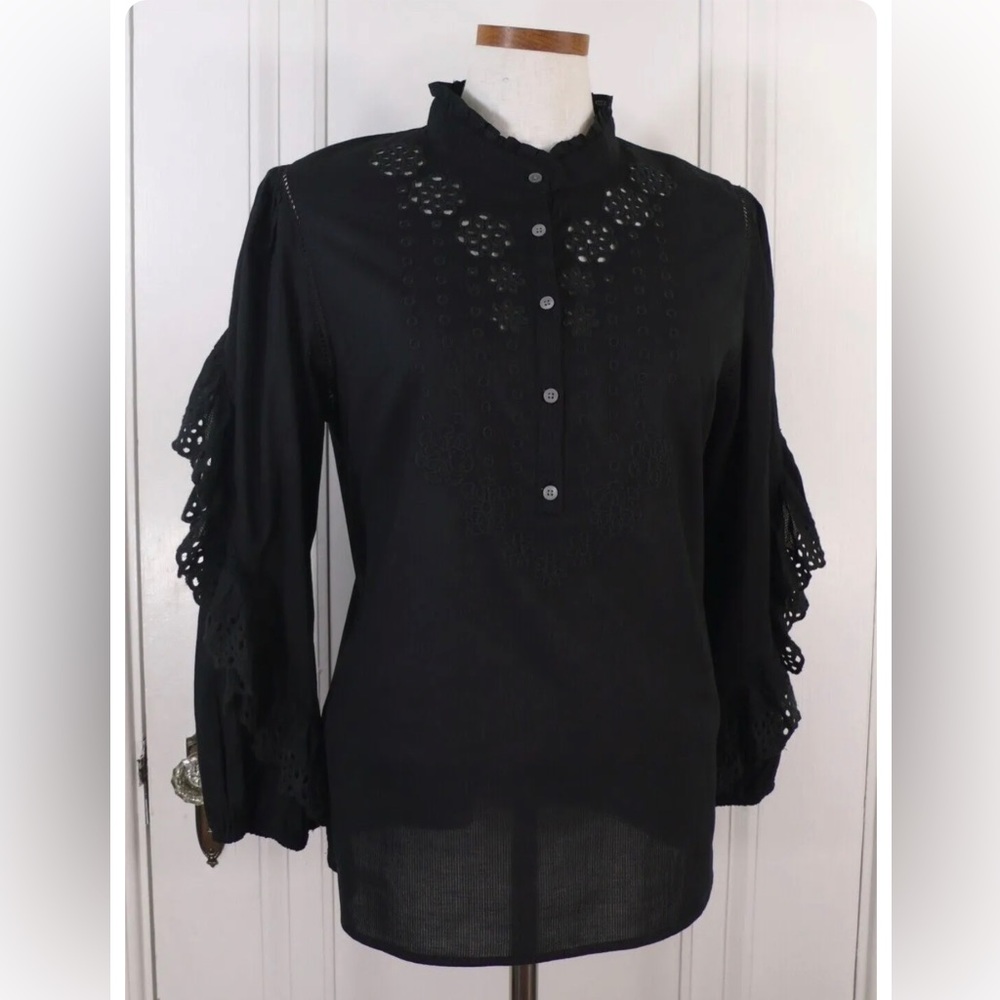 j crew ruffle neck eyelet top
